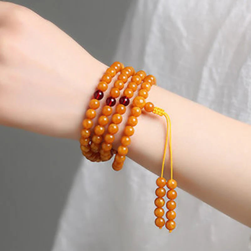 Buddha Stones Tibetan Amber Round Bead Mala