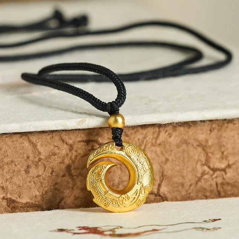 Buddha Stones Wishing You Good Fortune 24k Gold Plated Brass Peace Buckle Black Rope Necklace Includes Gift Message Card