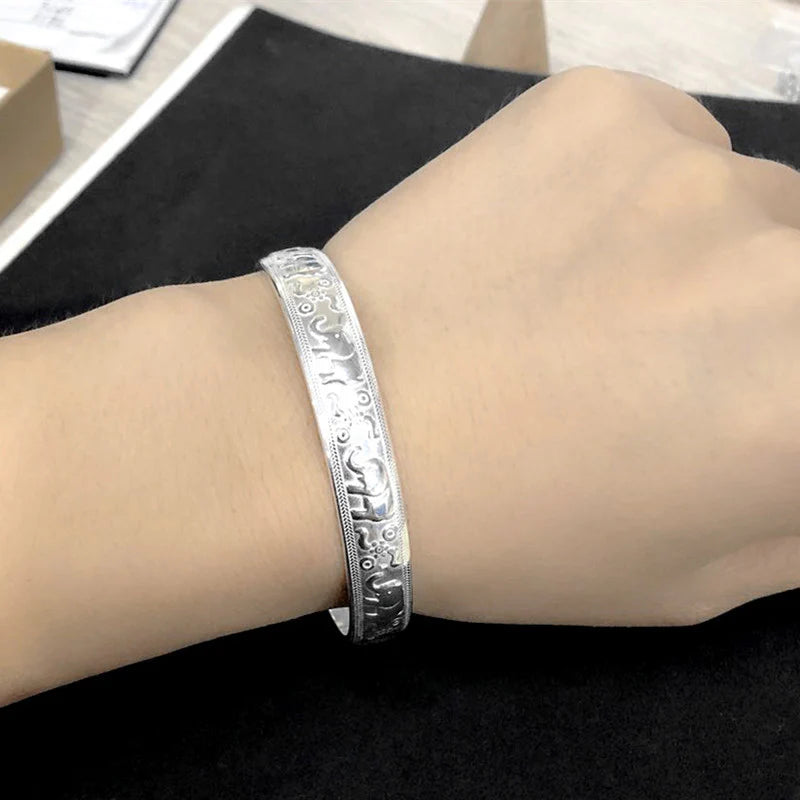 Buddha Stones Elephant White Copper Strength Bracelet Bangle (Extra 30% Off | USE CODE: FS30)