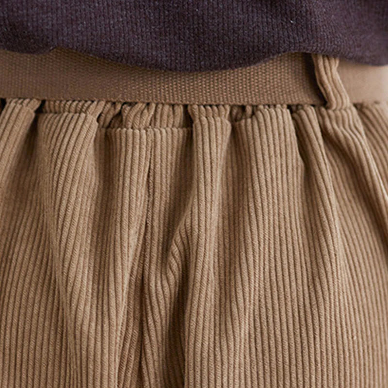 Buddha Stones Retro Women's Wide Leg 7-8 Length Corduroy Pants With Pockets Belt