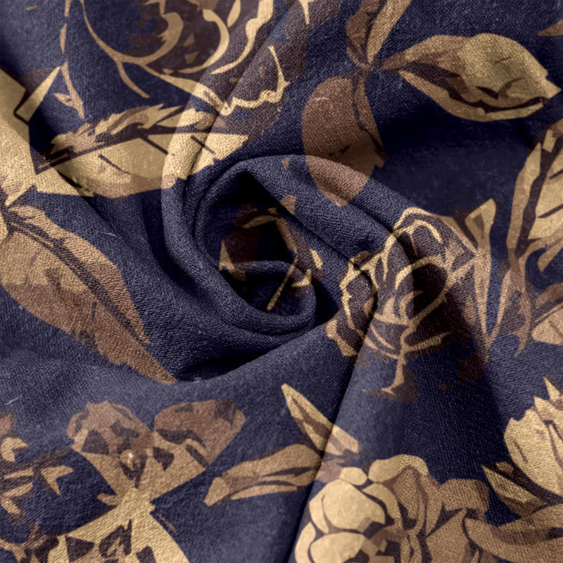 Buddha Stones Cotton Casual Peony Flowers Leaves Pattern Women's Elastic Waist Pants With Pockets