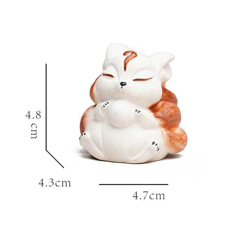 Buddha Stones Mini Nine Tailed Fox Purple Clay Luck Desk Decoration