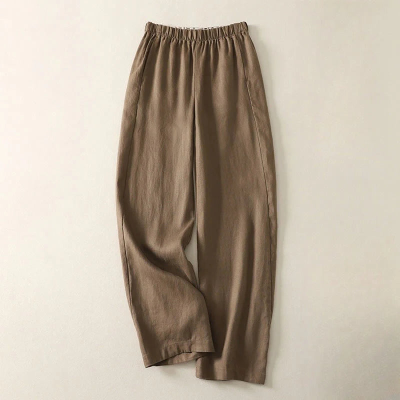Buddha Stones Daily Plain Simple Design Cotton Linen Women's Pants With Pockets