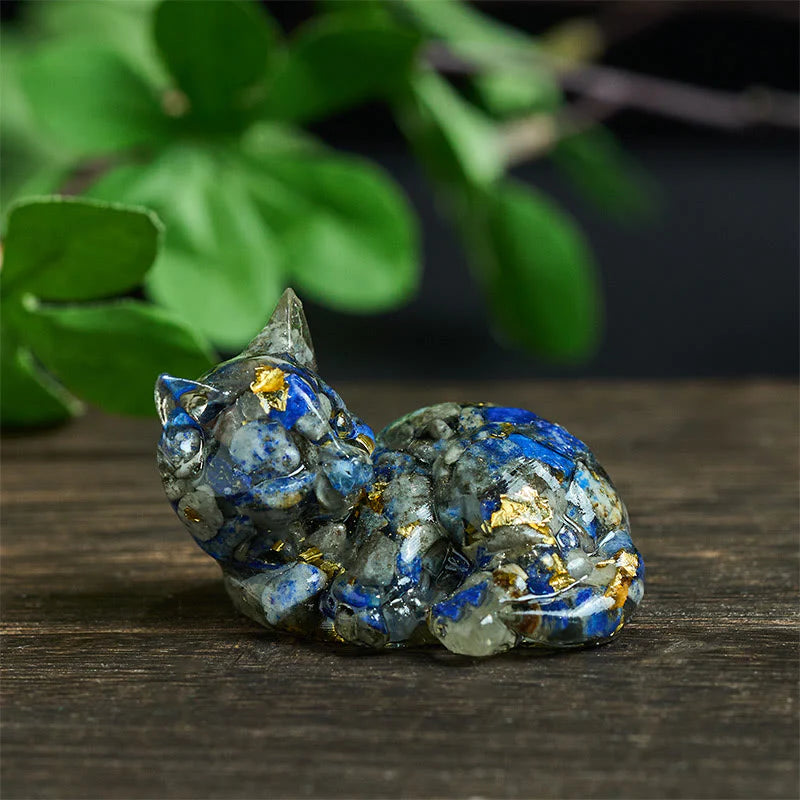 Buddha Stones Crystal Chip Epoxy Resin Small Cat Positive Decoration