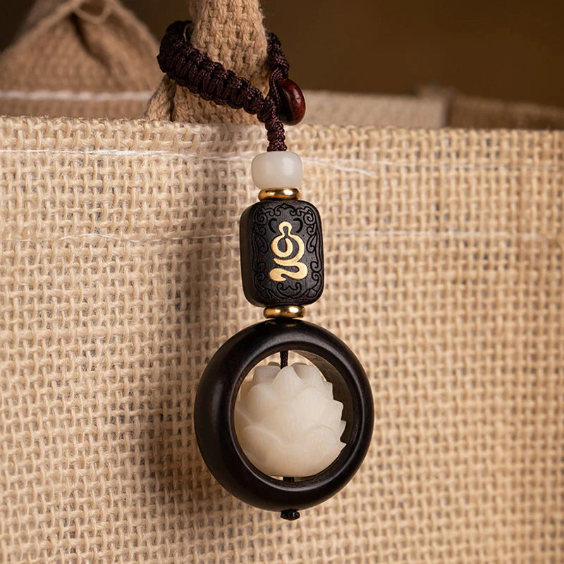 Buddha Stones Ebony Wood Bodhi Seed Lotus Enlightenment Key Chain Decoration
