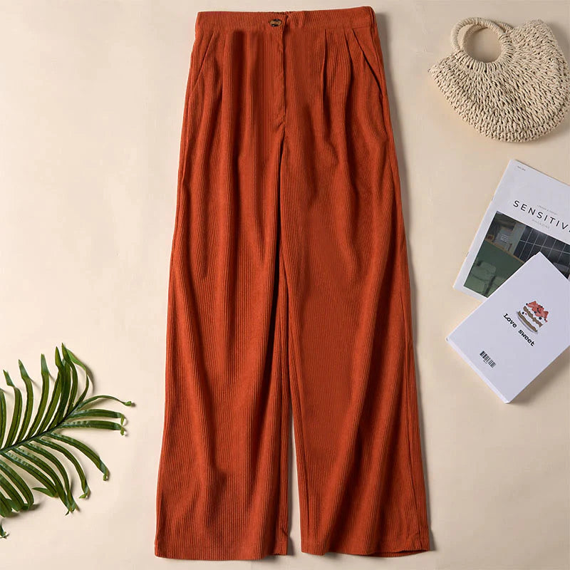 Buddha Stones Casual Corduroy Straight-leg Women's Pants With Pockets