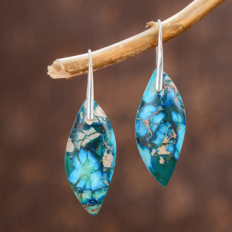 Buddha Stones Natural Emperor Stone Water Drop Leaf Shape Happiness Earrings