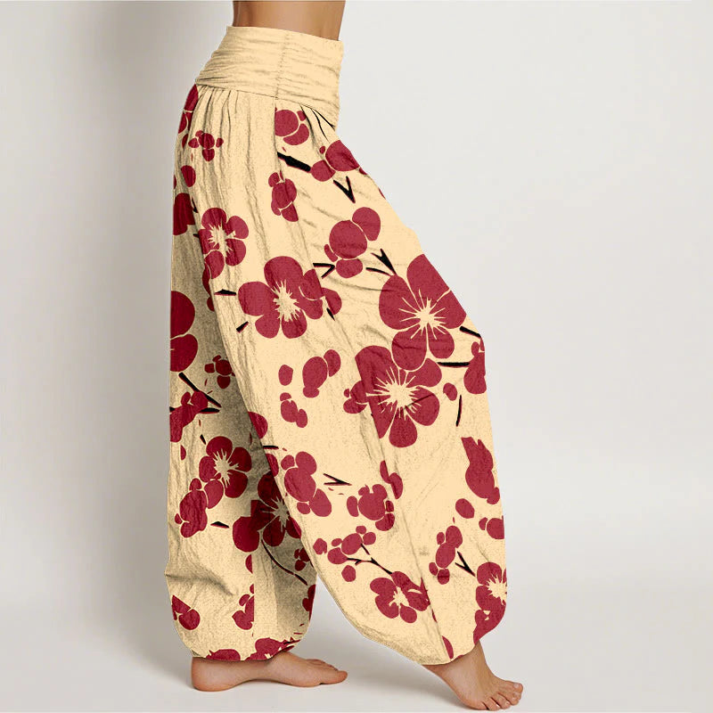 Buddha Stones Pure Cotton Blooming Floral Flowers Women's Elastic Waist Harem Pants