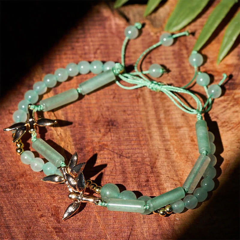 Buddha Stones Bamboo Design Double Layer Green Aventurine Strength Balance Bracelet