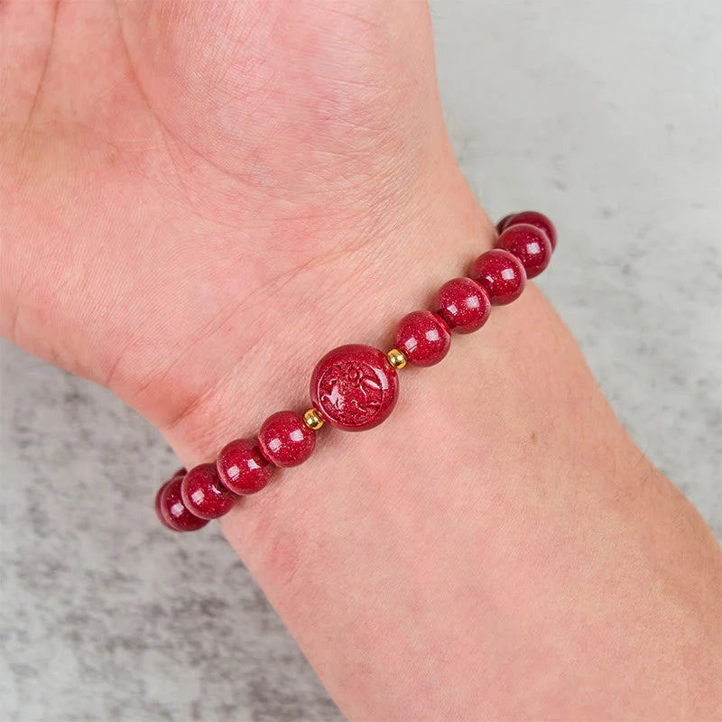 Buddha Stones Chinese Zodiac Year Of The Horse Carved Cinnabar Peaceful Blessing Bracelet