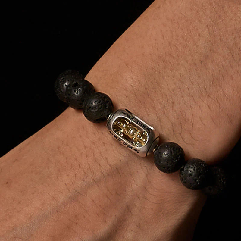 Buddha Stones Natural Lava Rock Om Mani Padme Hum Dorje Vajra Healing Bracelet