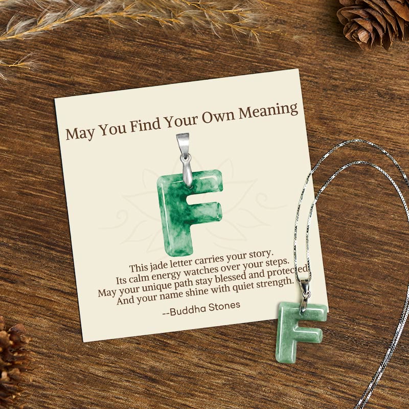 Buddha Stones May You Find Your Own Meaning Natural A-Z Letter Jade 925 Sterling Silver Chain Necklace Includes Gift Message Card