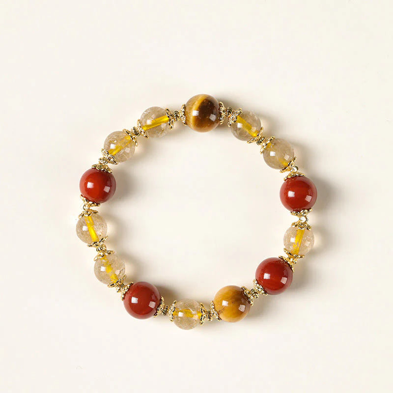 Buddha Stones Natural Golden Rutilated Quartz Tiger Eye Beads Wealth Bracelet