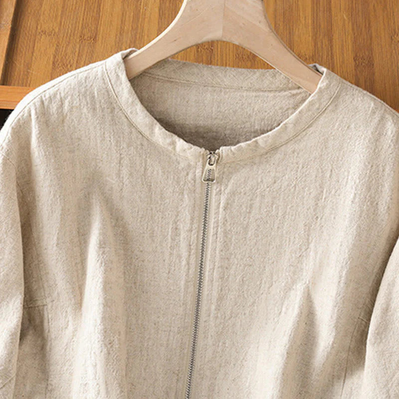 Buddha Stones Women's Cotton Zipper Design Double Layer Long Sleeve Jacket With Pockets