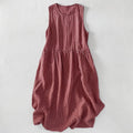 Buddha Stones Casual Plain Handmade Plaid Midi Dress Cotton Sleeveless Dress With Pockets