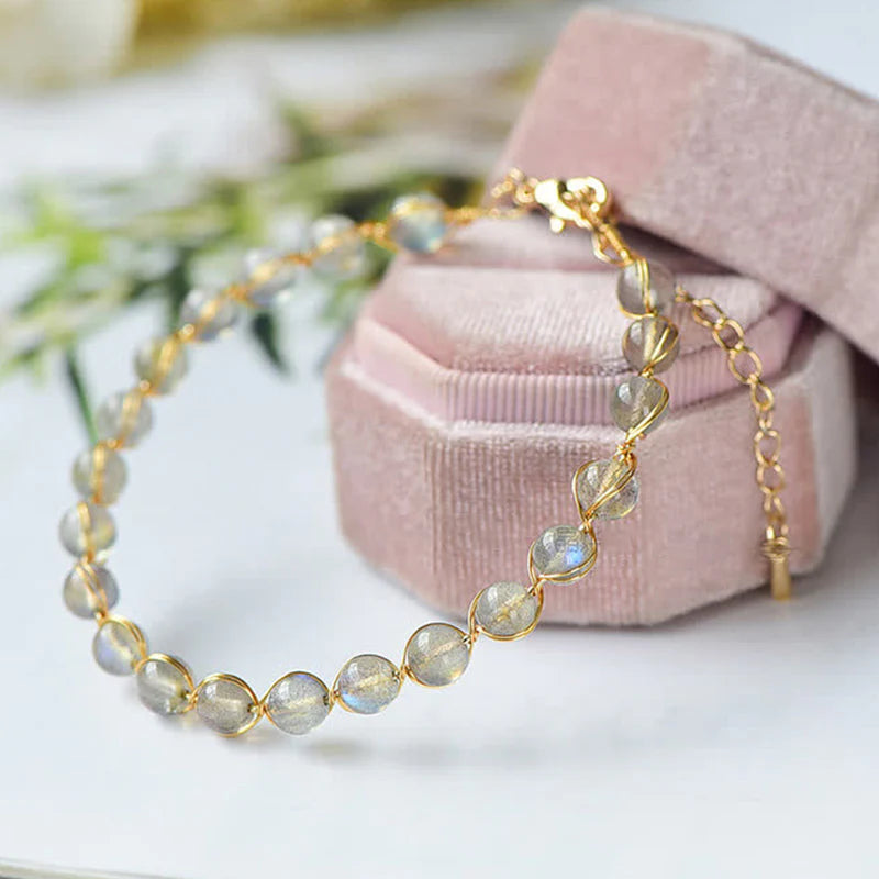 Buddha Stones Natural Moonstone 14K Gold Plated Healing Positive Bracelet