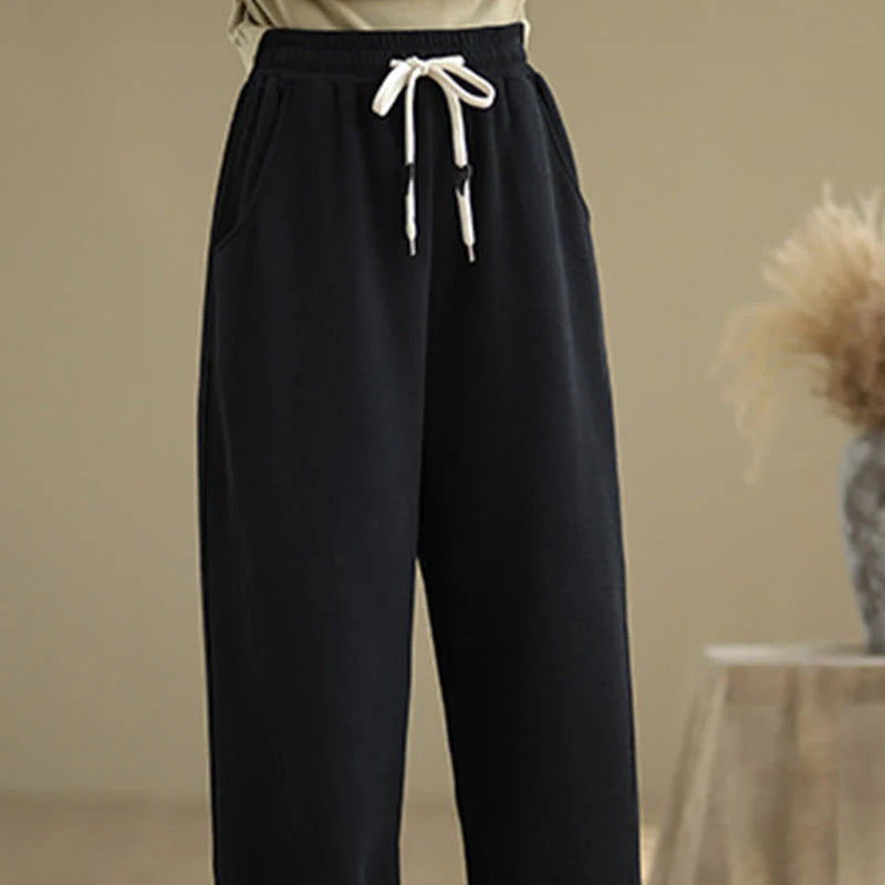 Buddha Stones Solid Color Drawstring Women's Wide Leg Pants With Pockets