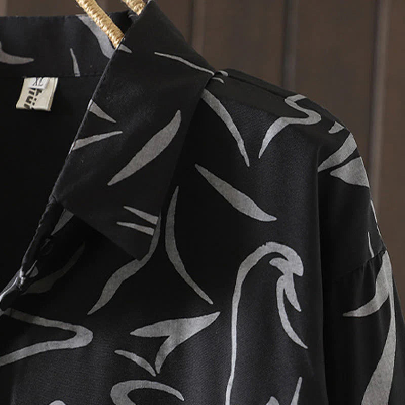 Buddha Stones Spring Fall Stand Collar Line Pattern Long Sleeve Women's Cotton Polyester Shirt