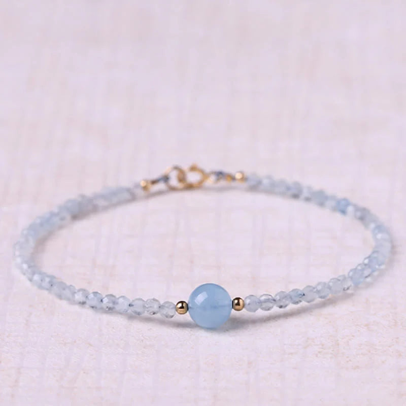 Buddha Stones Natural Aquamarine Ultra-Fine 2mm Faceted Bead Peace Bracelet