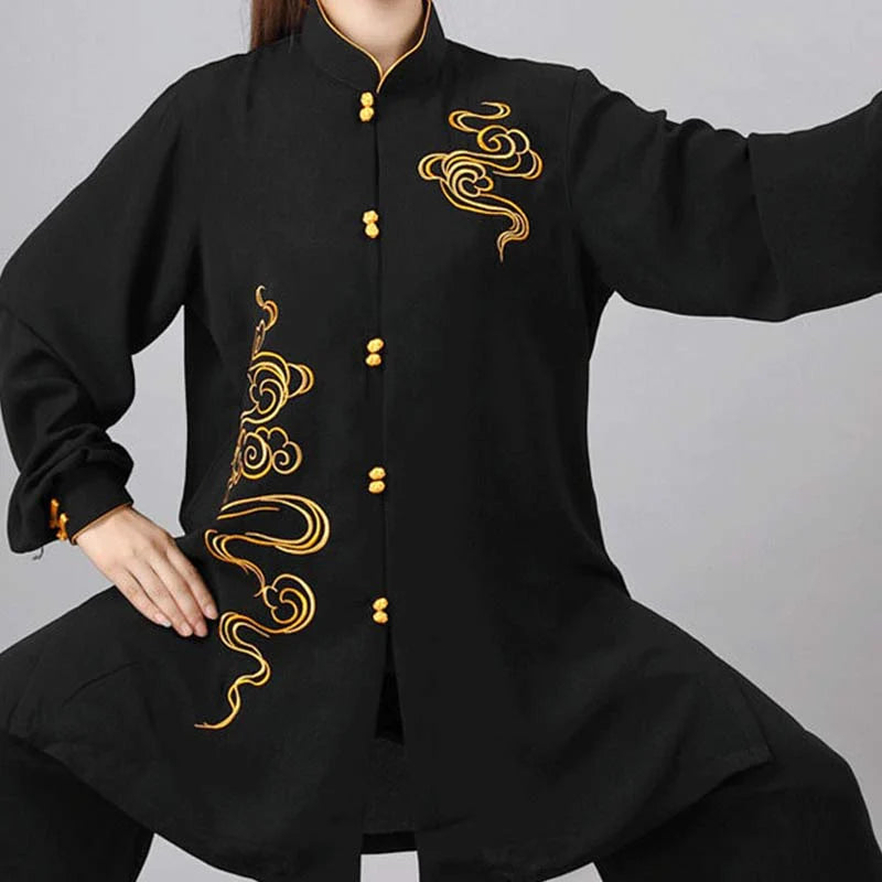 Buddha Stones Auspicious Clouds Embroidery Meditation Prayer Spiritual Zen Tai Chi Qigong Practice Unisex Clothing Set (Extra 30% Off | USE CODE: FS30)