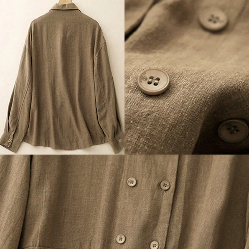 Buddha Stones Double‑Breasted Design Long Sleeve Women's Cotton Jacket With Pockets
