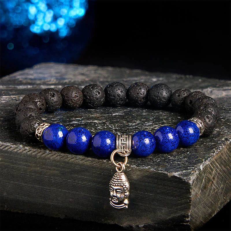 Buddha Stones Black Lava Rock Crystal Beads Animal Pattern Healing Bracelet