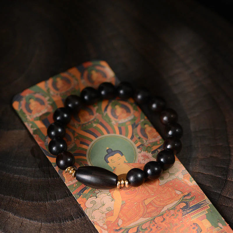 Buddha Stones Ebony Beads With Sutra Scroll Blessing Protection Bracelet