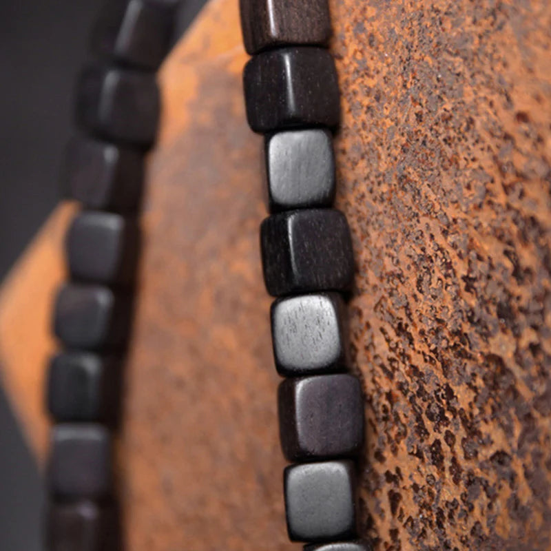 Buddha Stones Ebony Wood Dzi Bead Copper Peace Couple Bracelet