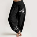 Buddha Stones Flying Red-crowned Cranes Pattern Women's Elastic Waist Harem Cotton Pants