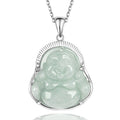 Buddha Stones Laughing Buddha Jade Luck Calm Titanium Steel Chain Necklace Pendant
