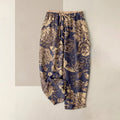 Buddha Stones Cotton Casual Peony Flowers Leaves Pattern Women's Elastic Waist Pants With Pockets