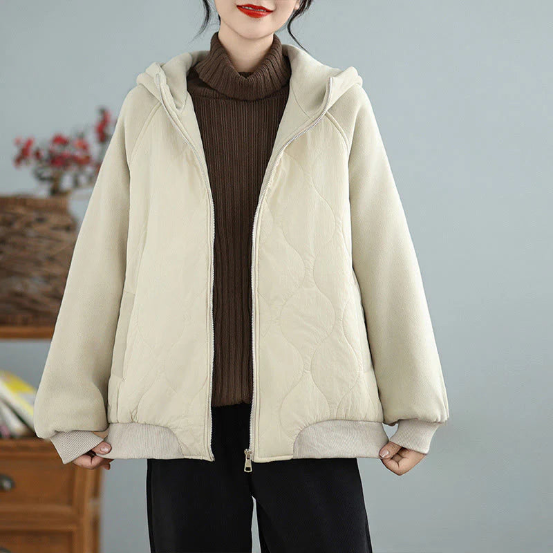 Buddha Stones Women's Long Sleeve Thickened Warm Hood Cotton Jacket With Pockets