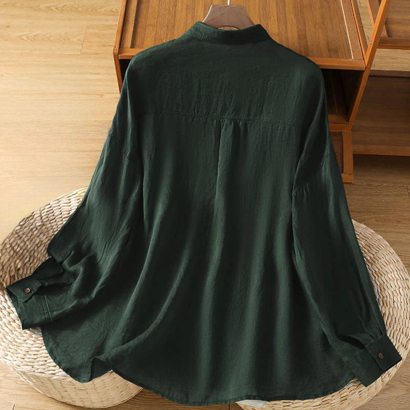Buddha Stones Fall Commute Lapel Women's Long Sleeve Shirt With Pocket