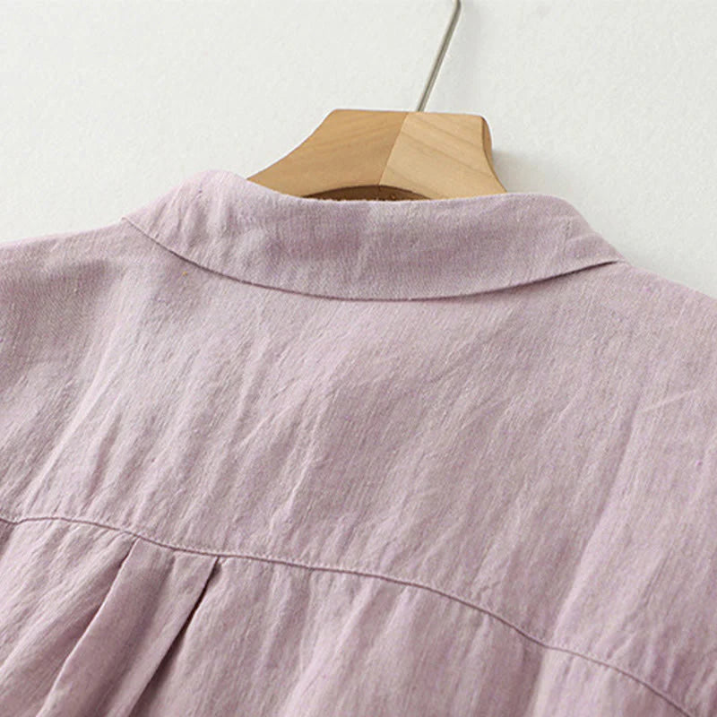Buddha Stones Casual Plain Buttons Women's Cotton Linen Half Sleeve Shirt