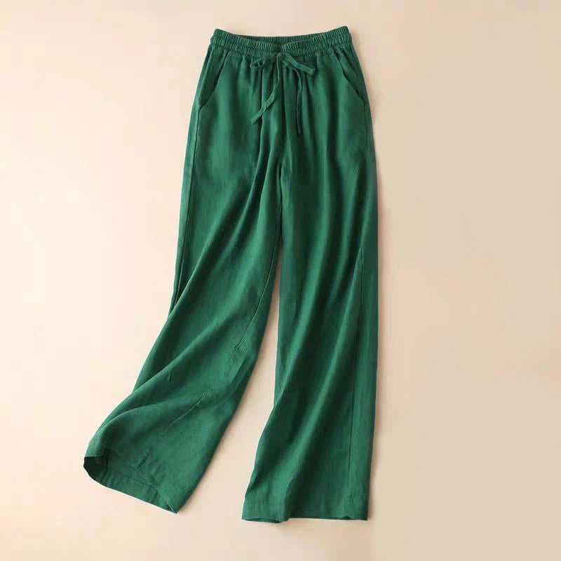 Buddha Stones Casual High Waist Lace-up Wide Leg Pants With Pockets