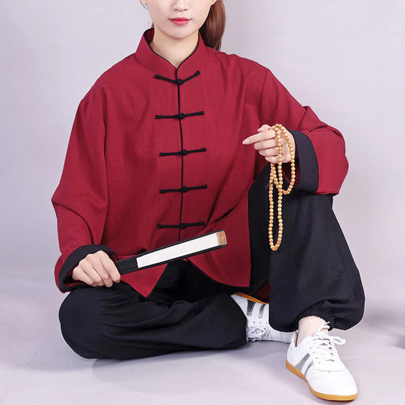 Buddha Stones 2Pcs Fall Winter Frog-Button Tai Chi Meditation Qigong Zen Practice Unisex Cotton Linen Clothing Set (Extra 30% Off | USE CODE: FS30)