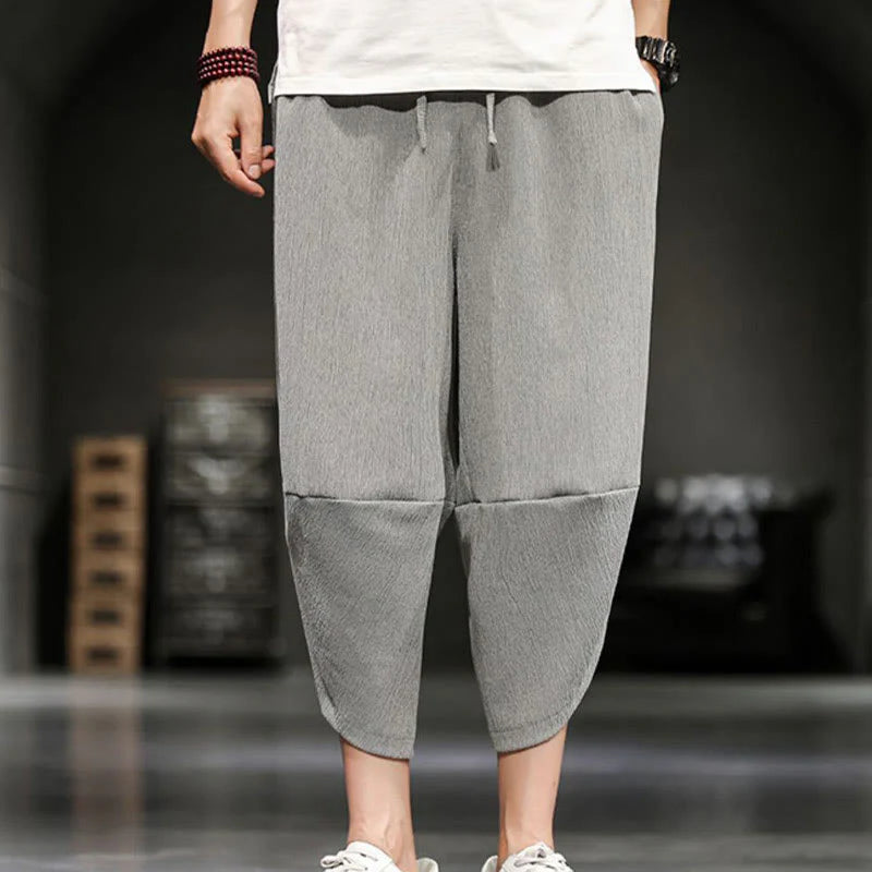 Buddha Stones Summer Solid Men's Cropped Pants With Pockets