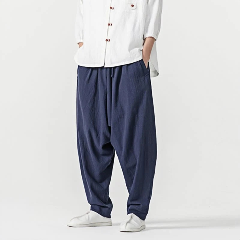 Buddha Stones Solid Color Drawstring Men's Harem Pants With PocketsAnkle-Length (9 Length)