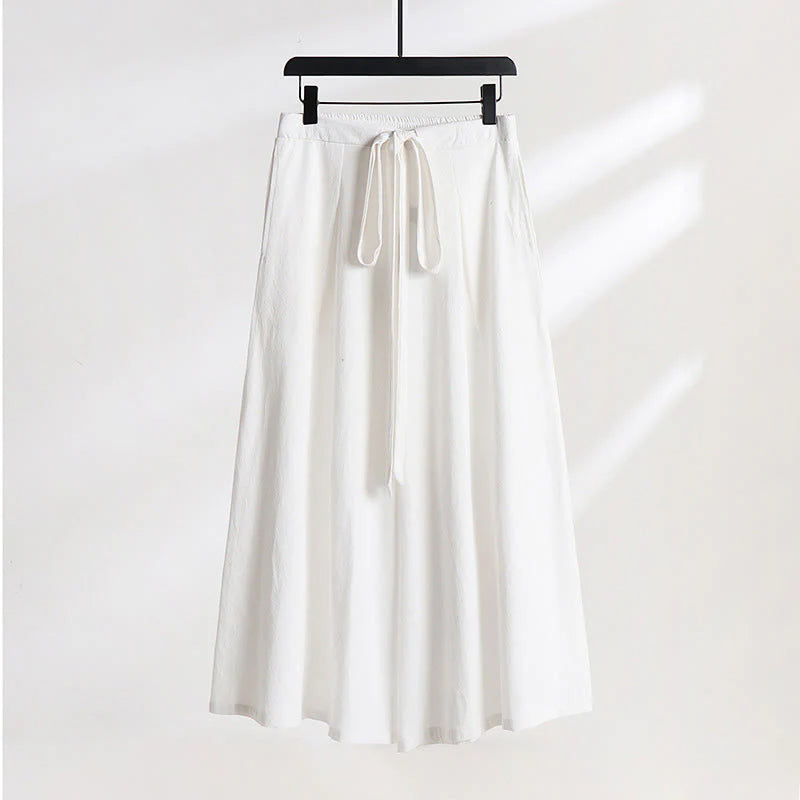 Buddha Stones 2Pcs Fall Lace-up Cotton Kimono Ankle-Length Wide Leg Pants With Pockets Men's Meditation Cloth Set