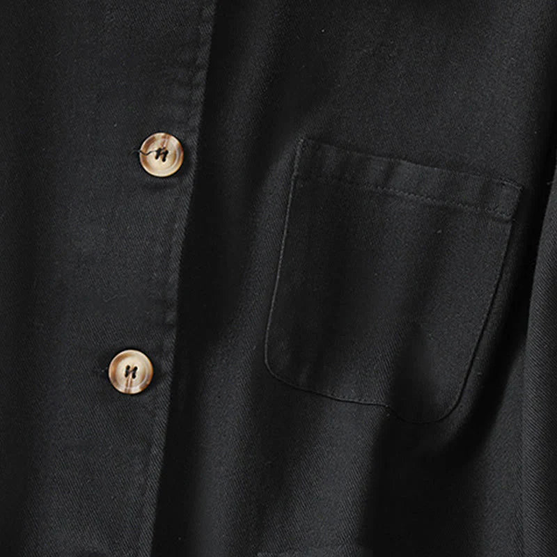 Buddha Stones Casual Women's Long Sleeve Stand Collar Cotton Polyester Shirt With Pockets