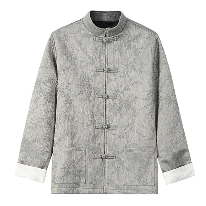 Buddha Stones Jacquard Stand Collar Long Sleeve Men's Cotton Jacket With Pockets