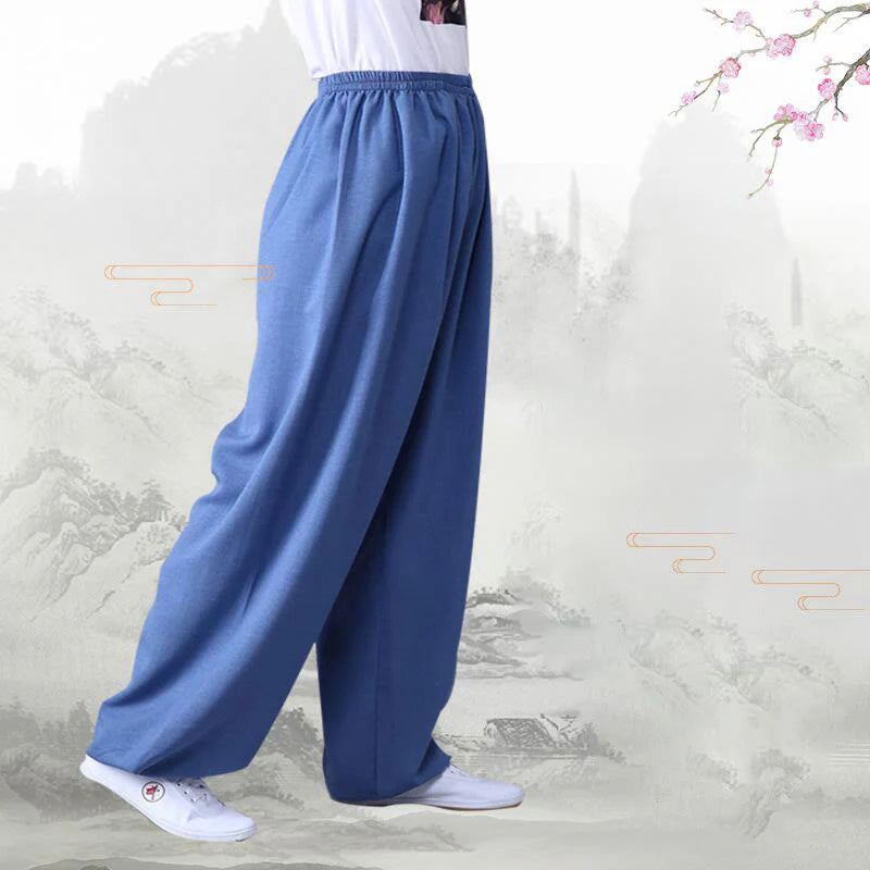 Buddha Stones Summer Elastic Waist Tai Chi Qigong Practice Cotton Linen Unisex Pants