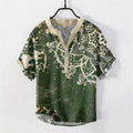 Buddha Stones Cotton Lotus Mandala Emblem Men's Short Sleeve Half Button Shirt