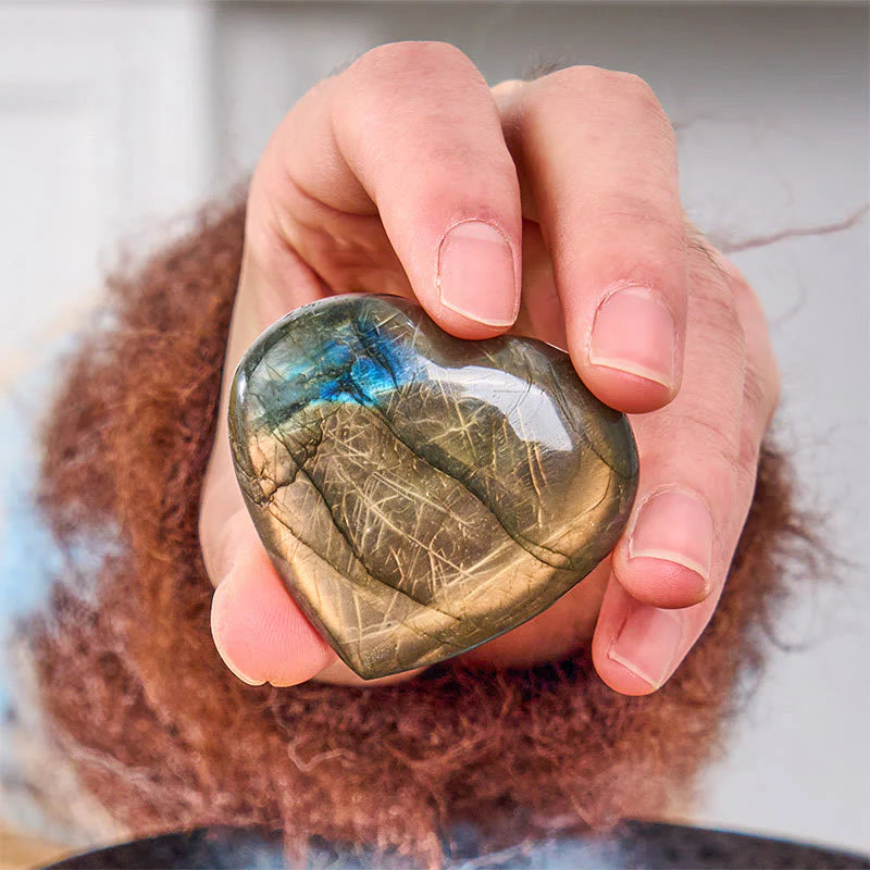 Buddha Stones Natural Heart Stone Labradorite Healing Cure Figurine Decoration