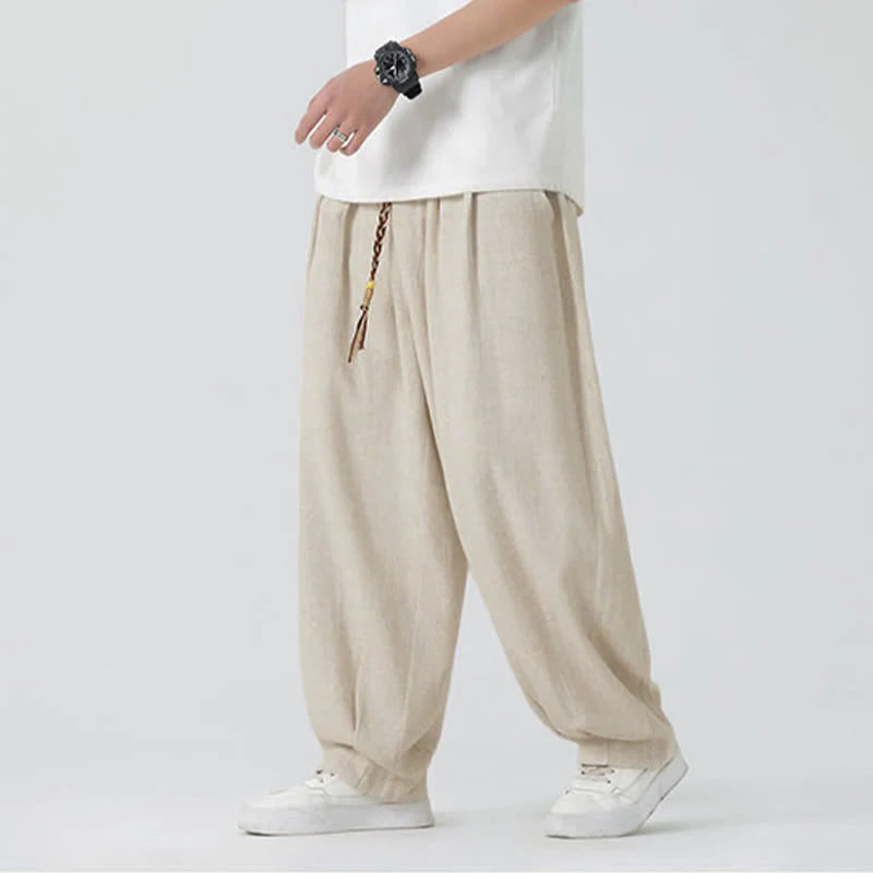 Buddha Stones Summer Drawstring Ankle Length Solid Color Men's Straight Leg Pants