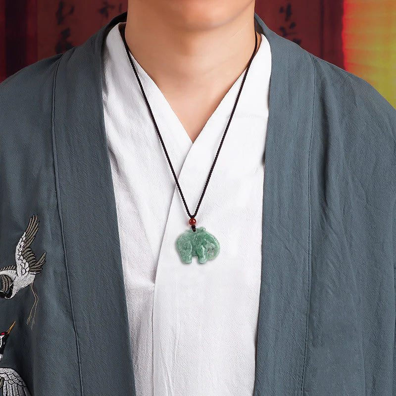 Buddha Stones Elephant Jade Luck Strength Necklace String Pendant