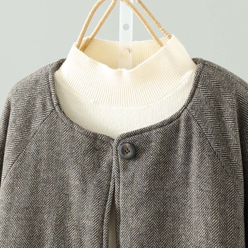 Buddha Stones Women's Brown Buttons Design Long Sleeve Thermal Jacket With Pockets