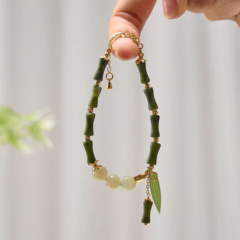 Buddha Stones Bamboo Bufferfly Peridot Hetian Jade Bead Peace Bracelet