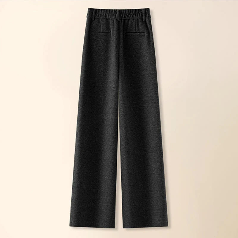 Buddha Stones Plain Button Cotton Thick Wool Women's Wide Leg Pants With Pockets