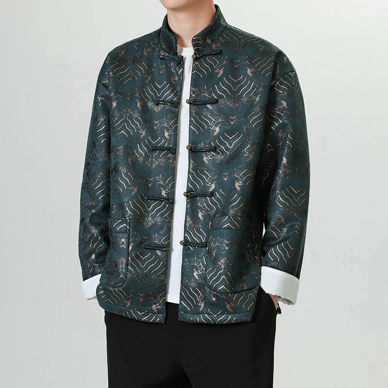 Buddha Stones Frog-Button Chinese Tang Suit Wave Shape Long Shirt Men Jacket Clothing (Extra 30% Off | USE CODE: FS30)